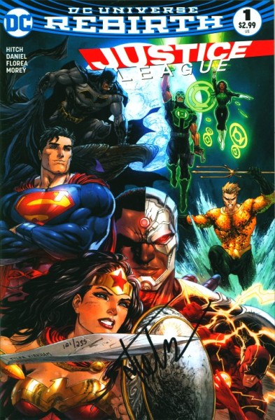 Justice League (2016) signed by Tyler Kirkham 1