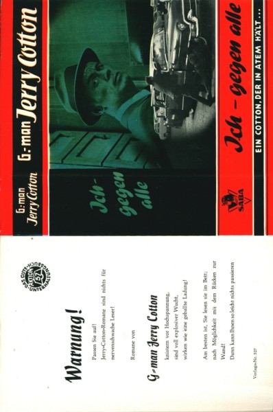 G-Man Jerry Cotton Leihbuch SU Ich - gegen alle (Saba) nur Schutzumschlag