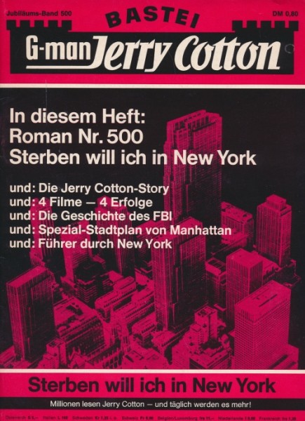 Jerry Cotton 1.Auflage ohne Stadtplan (Bastei) Nr. 500 GbÜ.
