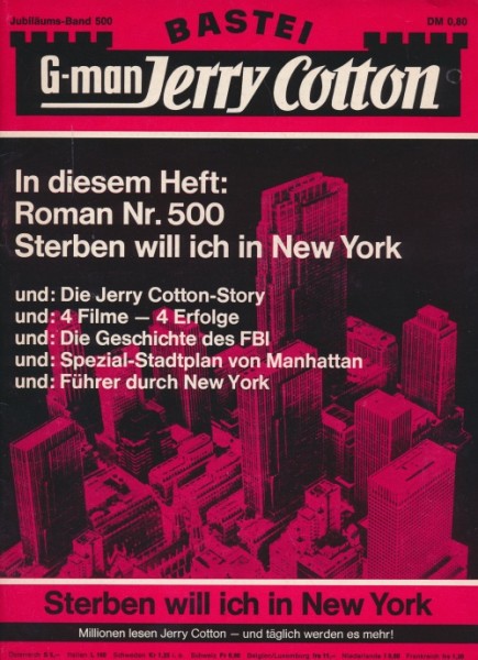 Jerry Cotton 1.Auflage ohne Stadtplan (Bastei) Nr. 500 GbÜ.