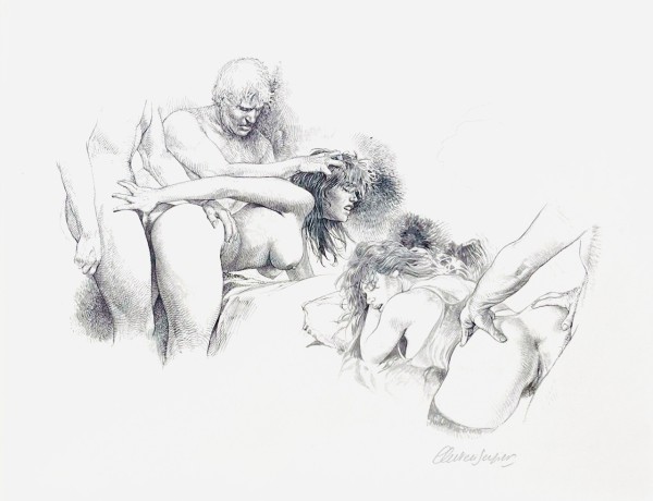 Serpieri Druck Frauen mit Männern signiert