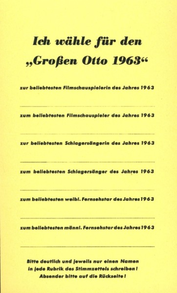 Bravo nur lose Beilage Jahrgang 1964 Otto-Wahl-Karte 1963