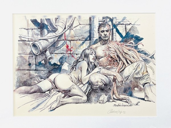 Serpieri Druck Frau mit Tentakel-Mann signiert